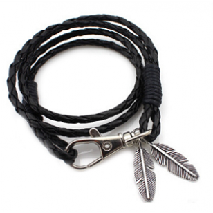 Armband-Lederen-wikkel-veren